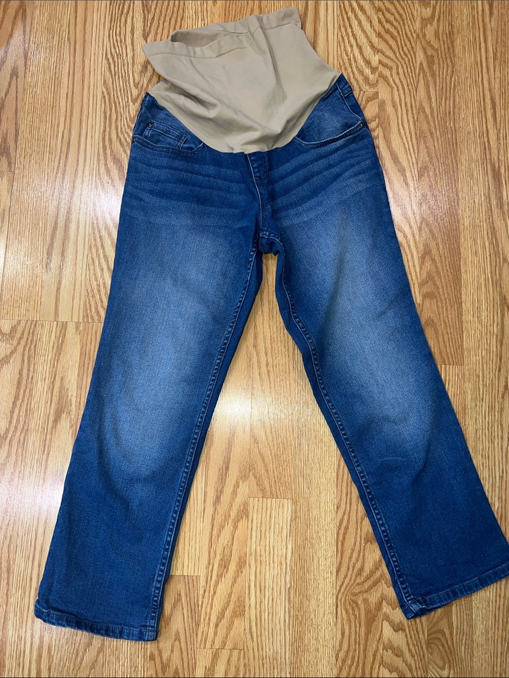 Indigo Blue Women’s Maternity Jeans with  Beige Stretch Panel